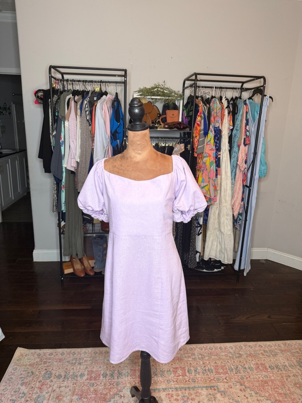 Altar'd State Lilac Puff-Sleeve Square Neck Mini Dress